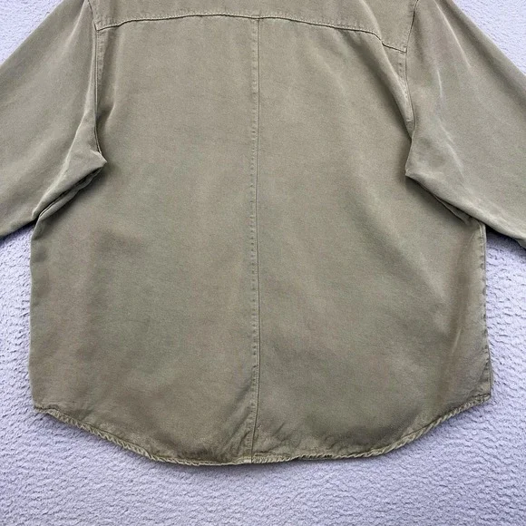 Pulp Shirt Womens XL Olive‎ Green Lyocell Tencel Button Front Boxy 3/4 Sleeve - Picture 8 of 14